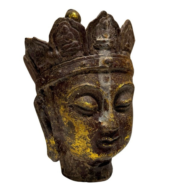 Ksitigarbha Kopf China mit Patina aus Gusseisen