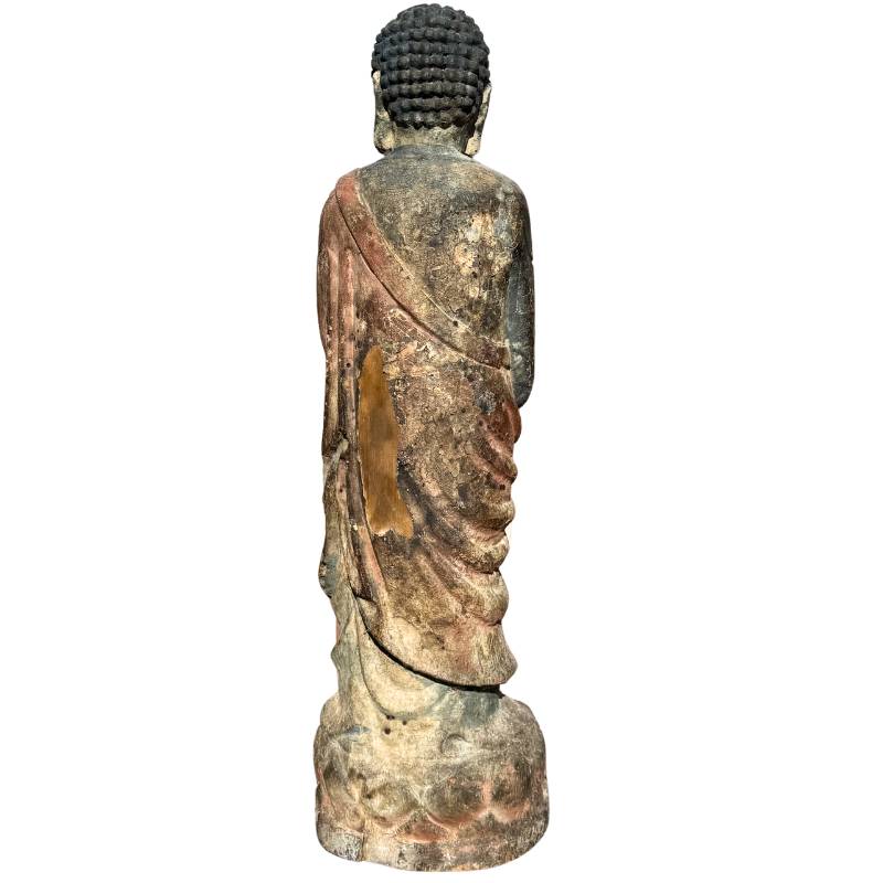 Kwan Yin Bodhisattva als Tempelstatue aus Holz
