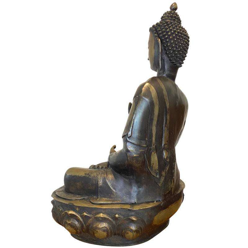 Antiker Ladakh-Buddha aus dem 18. Jahrhundert, Bronze-Skulptur in sitzender Meditationshaltung auf einem Lotusthron