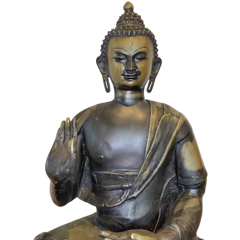 Antiker Ladakh-Buddha aus dem 18. Jahrhundert, Bronze in Museumsqualtität mit authentischen Altersspuren