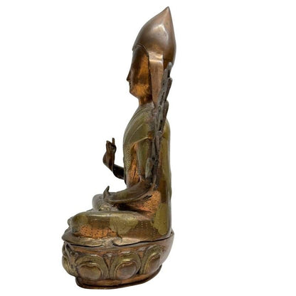 Antike feuervergoldete Bronze-Statue des Tsongkhapa Lama aus Ladakh, 18.-19. Jh., 40 cm hoch, 5 kg, Himalaya Sakralkunst