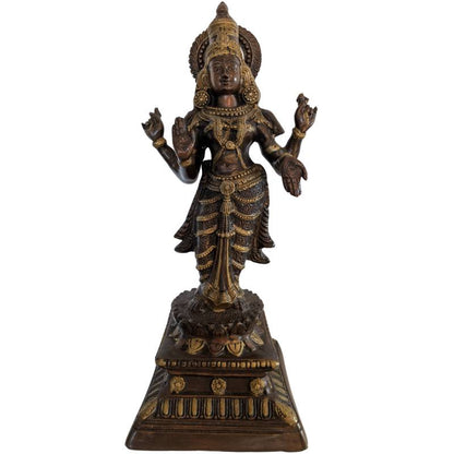 Lakshmi Bronze Statue – Südindien Göttin des Wohlstands auf Lotusbasis | 1stBuddha