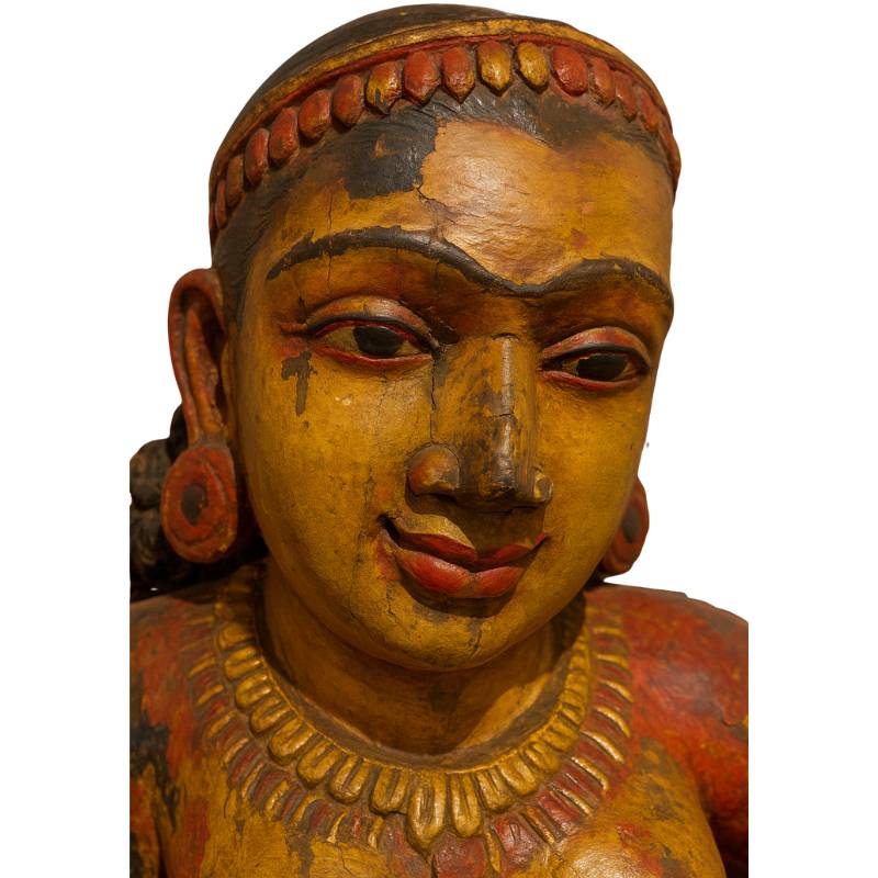 Rekonstruktion Lakshmi Holzfigur – Nepal Newar mit ursprünglicher Polychromie und Vergoldung | 1stBuddha