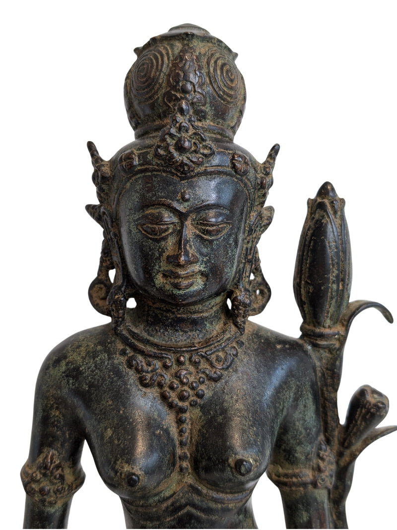 Lakshmi Statue Bronze Indien mit Patina