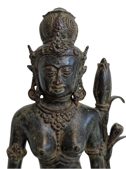 Lakshmi Statue Bronze Indien mit Patina