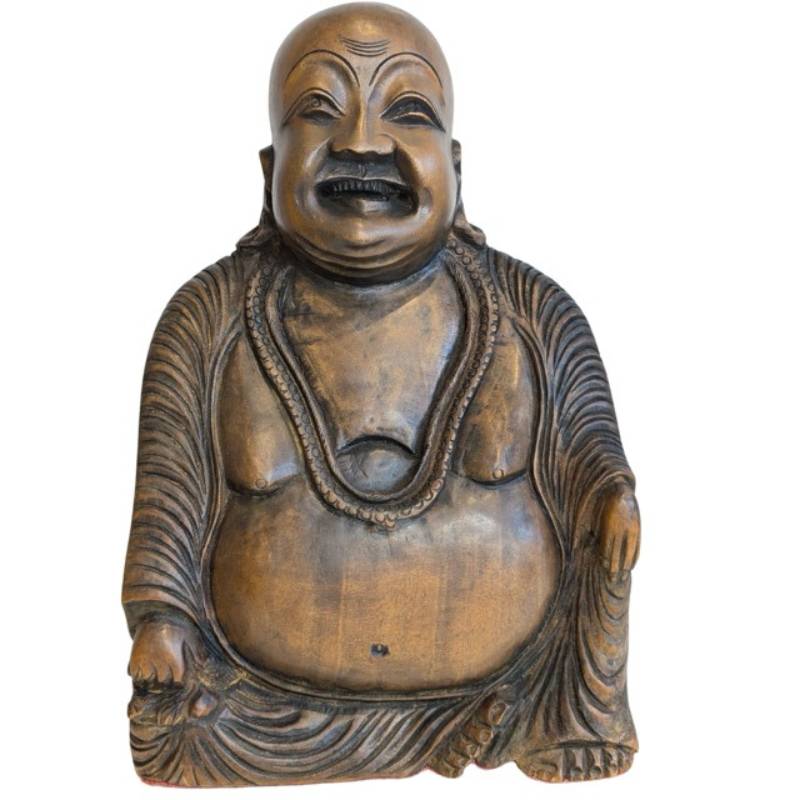 Laughing Buddha Holz Statue Budai handgeschnitzt