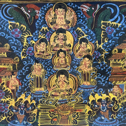 Großformatiges Vajradhatu-Mandala Thangka, 5 Dhyani Buddhas, Goldpigmente auf Stoff, Nepal, 1stbuddha.