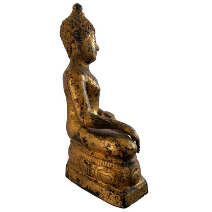 Birmanische Mandalay Buddha Statue aus Bronze mit restaurierter Blattgoldvergoldung