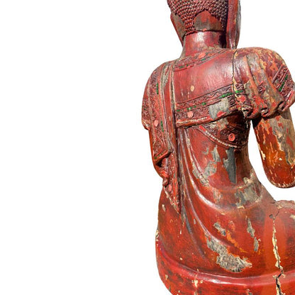 Buddha Figur im Mandalay Stil aus massivem Holz
