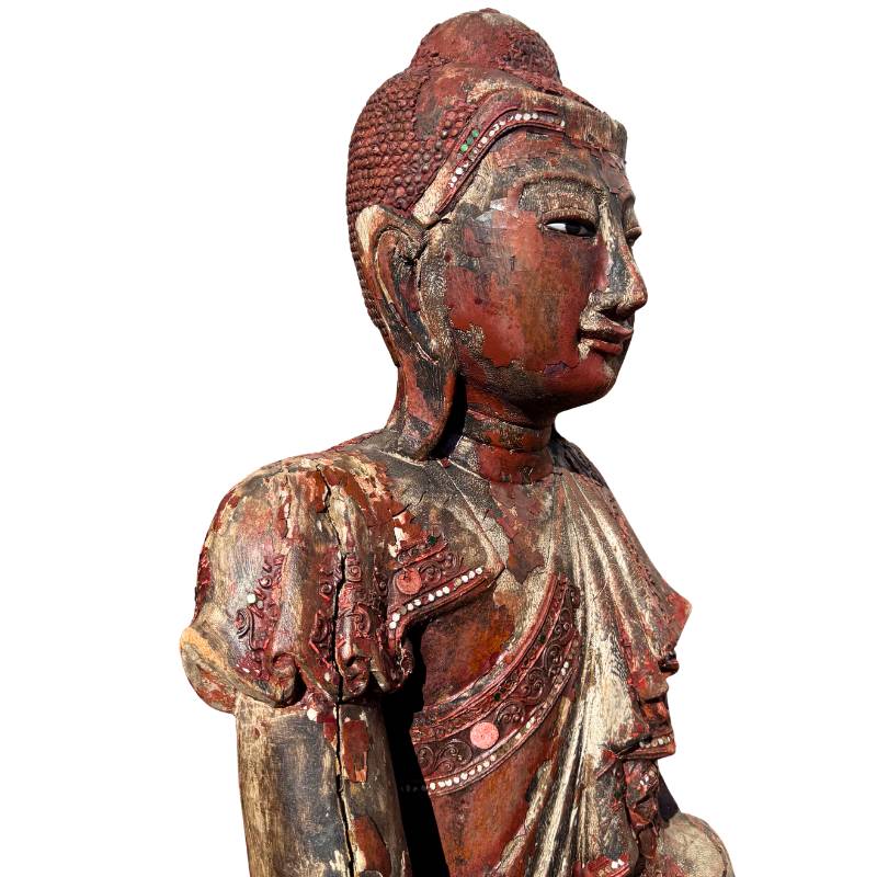 Buddha Holzskulptur aus Myanmar im Mandalay Stil
