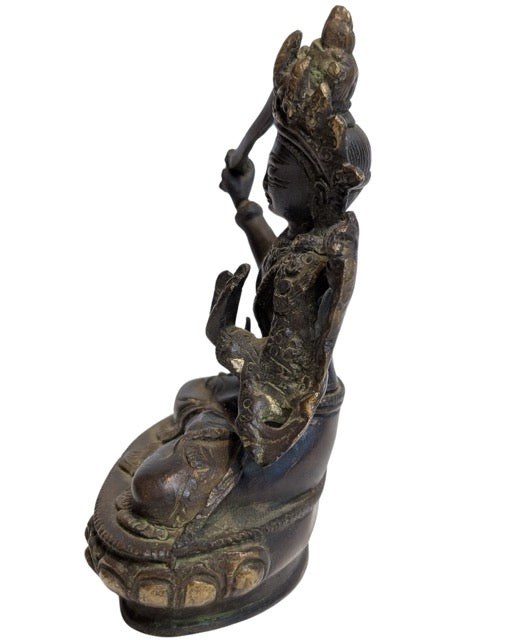 Manjushri Bronze Statue Tibet mit Schwert der Weisheit