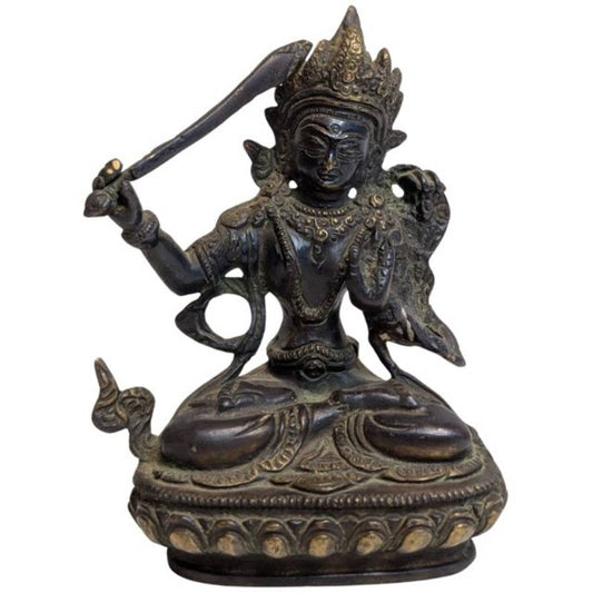 Manjushri Statue Bronze Tibet Weisheitsbuddha mit Schwert