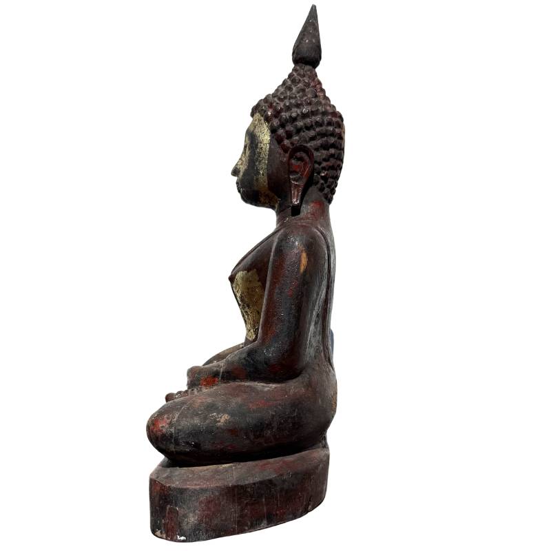 Buddha aus massivem Teakholz mit echter Blattgold-Patina.
