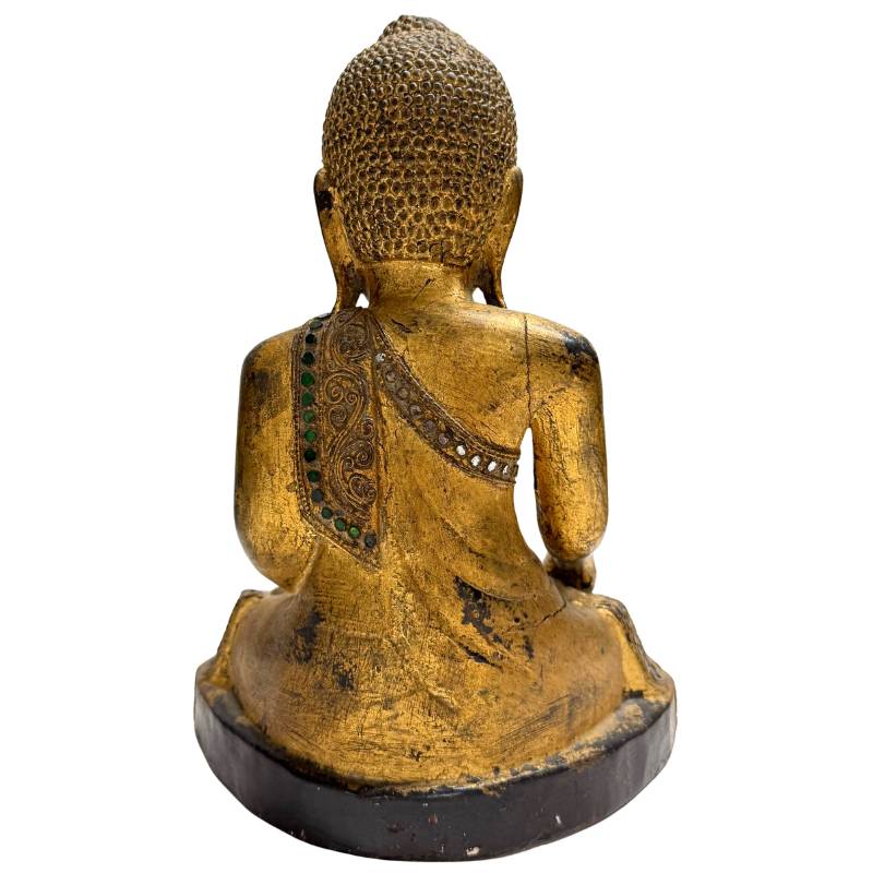 Dokumentation der massiven Hartholz-Qualität der 1,8 kg schweren Buddha-Figur.