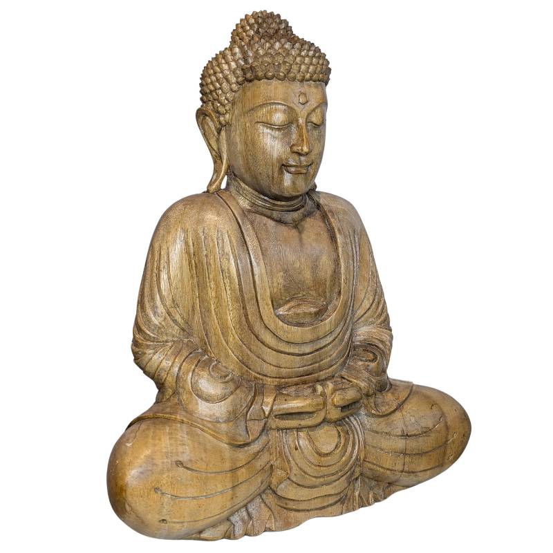 buddha figur mit geschlossenen augen meditative ausstrahlung
