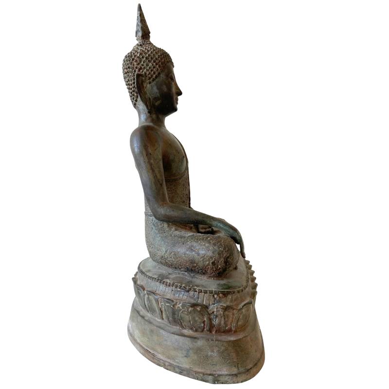Thailändische Buddha-Statue aus Bronze in Meditationshaltung (Dhyana Mudra)
