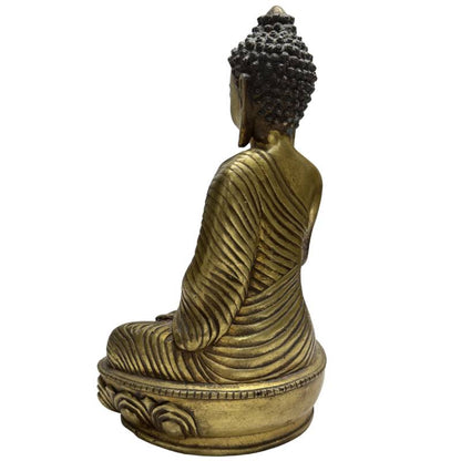 Der Medizin-Buddha mit Almosenschale auf einem Lotusthron, Inbegriff für Gesundheit und Schutz.