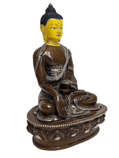 Medizin Buddha Bronze Tibet mit Schale buddhistische Figur