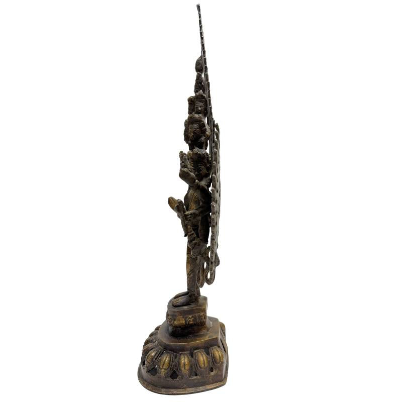 Mehrköpfige Avalokiteshvara Statue aus Bronze, Lot 461, 49 cm hoch, elf Köpfe der Weisheit, tausend Arme mit Resten von Feuervergoldung, 4,2 kg schwere nepalesische Handwerkskunst, 1stbuddha.
