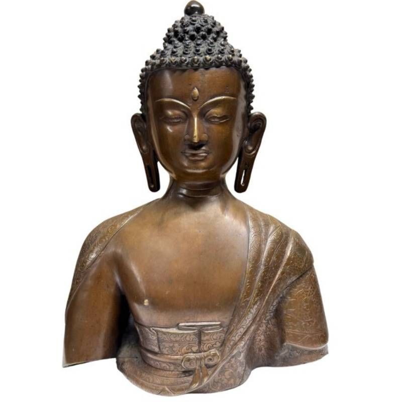Monumentale Buddha-Büste aus Nepal, Bronze, Newar-Tradition aus Patan, 37 cm hoch, 6,4 kg, authentische Patina