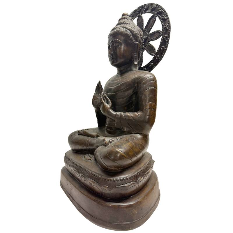 myanmar buddha dharmachakra mudra bronze skulptur handgearbeitete optik mandalay stil