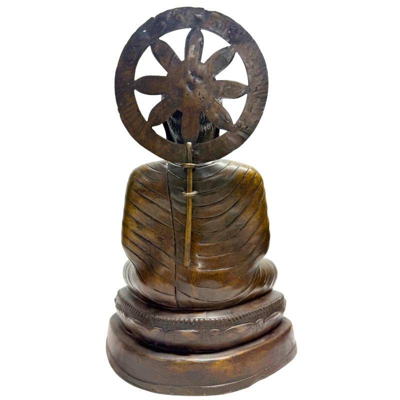 myanmar buddha dharmachakra mudra bronze skulptur mit patina devotionsobjekt ausstrahlung