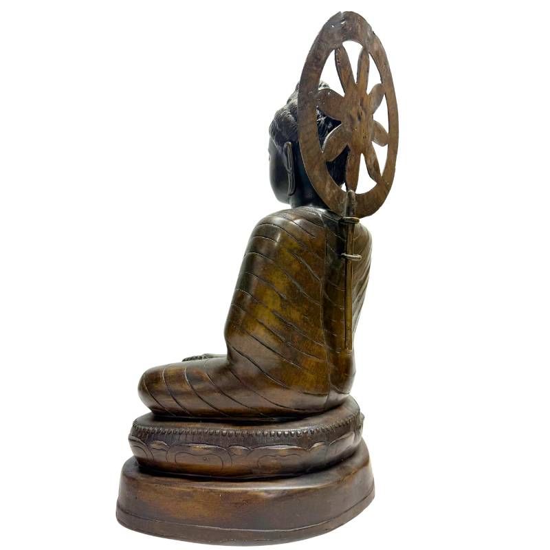 myanmar buddha dharmachakra mudra bronze skulptur rad symbolik lehrender buddha