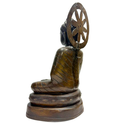 myanmar buddha dharmachakra mudra bronze skulptur rad symbolik lehrender buddha