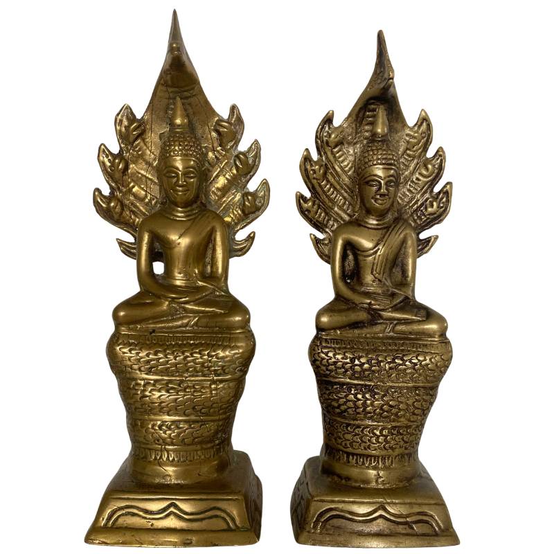 Thailändische Naga-Buddha-Statue aus Messing in Meditationshaltung (Dhyana Mudra)