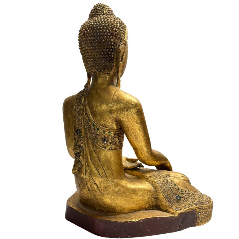 Detail des friedvollen Gesichts des Mandalay-Buddhas mit originaler Patina.
