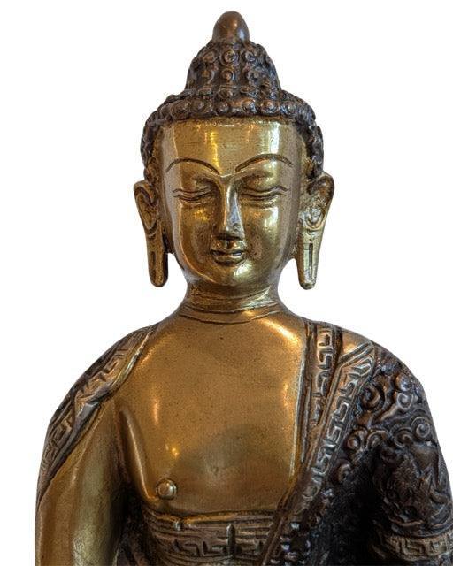 nepal buddha bhumisparsha mudra bronze skulptur devotionsobjekt tempelstil