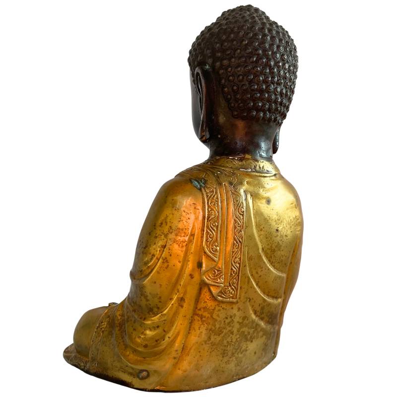 Nepalesischer Buddha aus Bronze mit Stupa in der Hand Detailansicht