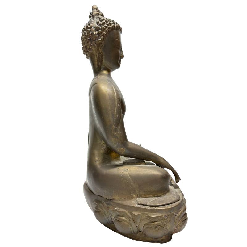 Bedeutender Nepal-Himalaya Buddha, Bronze mit originaler Feuervergoldung (quecksilbervergoldet), 18./19. Jahrhundert, Lot 453, Bhumisparsha Mudra, 38 cm hoch, 4,6 kg, schwere Newar-Gussqualität, 1stbuddha Expertise.
