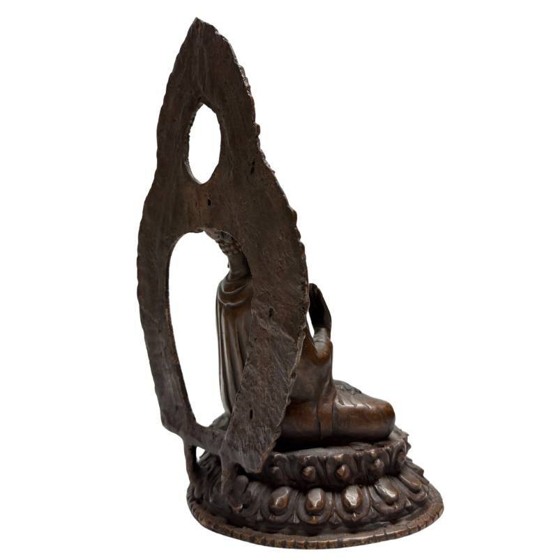 Sakrale Buddha-Kunst aus der Nepal-Himalaya-Region, 19. Jahrhundert, Lot 462, Paar handgearbeitete Bronze-Skulpturen mit Resten von Feuervergoldung, Lotusbasen und Mandorlas, 1stbuddha.