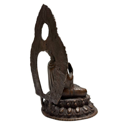 Sakrale Buddha-Kunst aus der Nepal-Himalaya-Region, 19. Jahrhundert, Lot 462, Paar handgearbeitete Bronze-Skulpturen mit Resten von Feuervergoldung, Lotusbasen und Mandorlas, 1stbuddha.