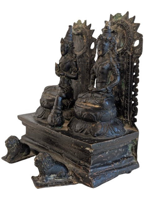 nepal shiva parvati bronze skulptur patina altes devotionsobjekt