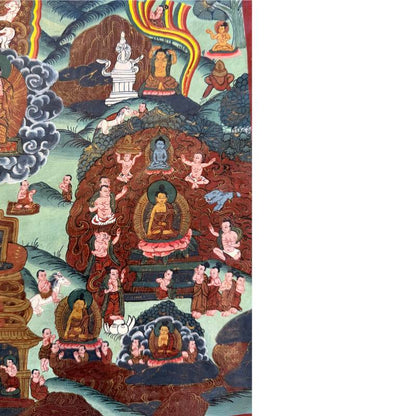 Erzählendes Buddha-Thangka aus Nepal, handgemaltes Meditationsbild mit Szenen aus dem Leben Shakyamunis, Kathmandu-Tal, 1stbuddha.
