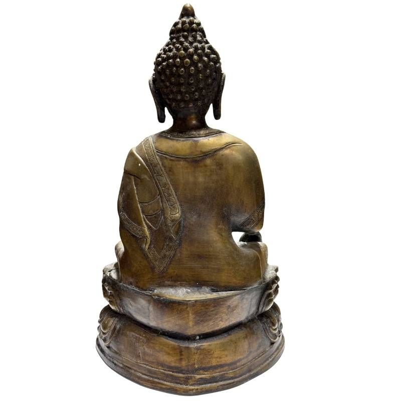Antike nepalesische Buddha-Statue, feuervergoldete Bronze, doppelte Lotusbasis, 41 cm Höhe, 6,3 kg Gewicht, 18.-19. Jahrhundert, schwere Newar-Gussqualität, Lot 423.