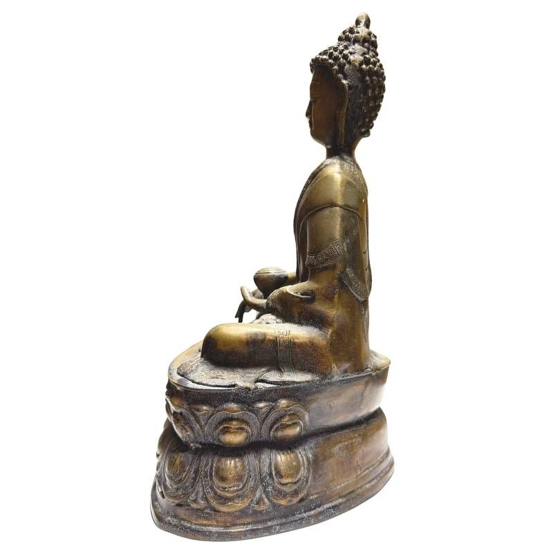 Antiker nepalesischer Buddha, feuervergoldeter Bronzeguss, 41 cm Höhe, 6,3 kg schwer, 18.-19. Jahrhundert, meisterhafte Newar-Handwerkskunst auf Doppel-Lotus, Lot 423.