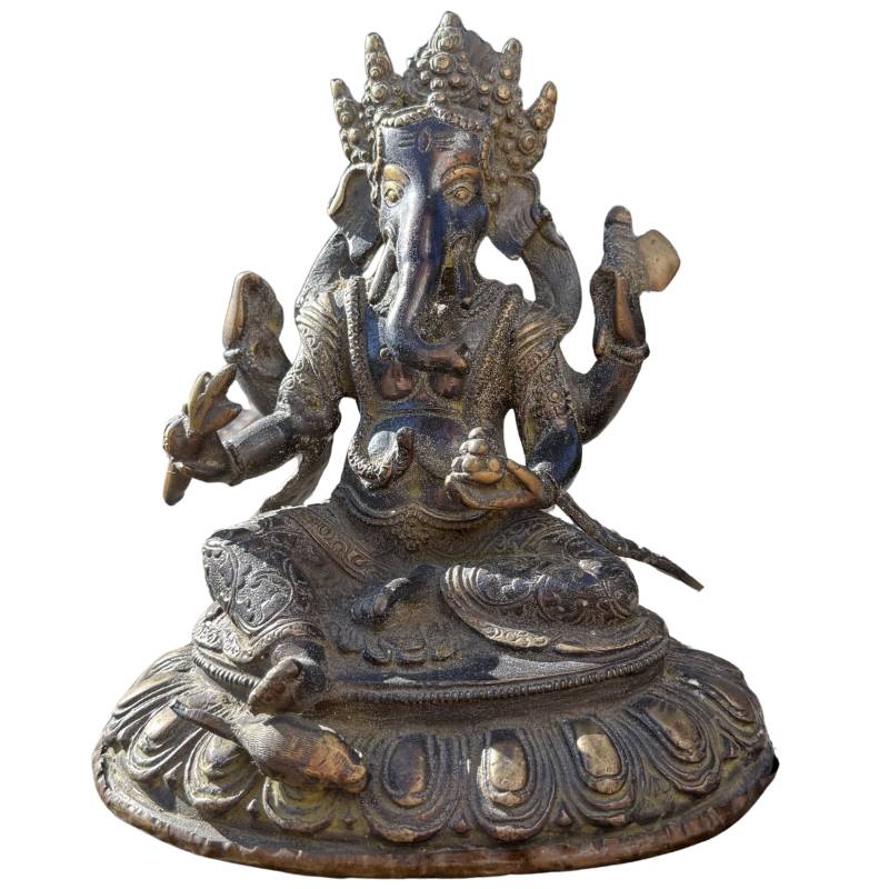 Nepalesische Bronze Ganesha Statue auf Lotusthron
