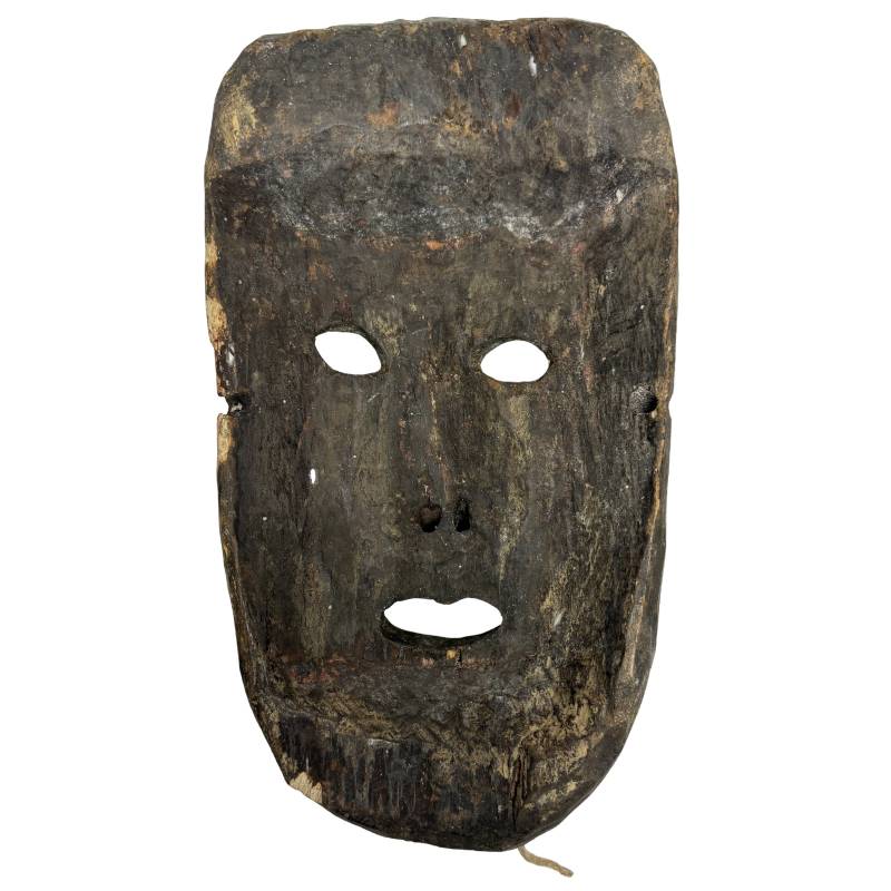 Nepalesische Holzmaske mit schmaler Form und ruhigem Gesichtsausdruck aus Holz  