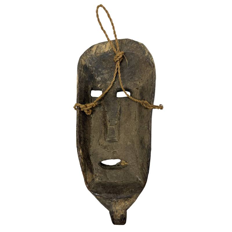 Nepalesische Holzmaske aus Holz mit schmaler Form und originaler Schnurbindung  