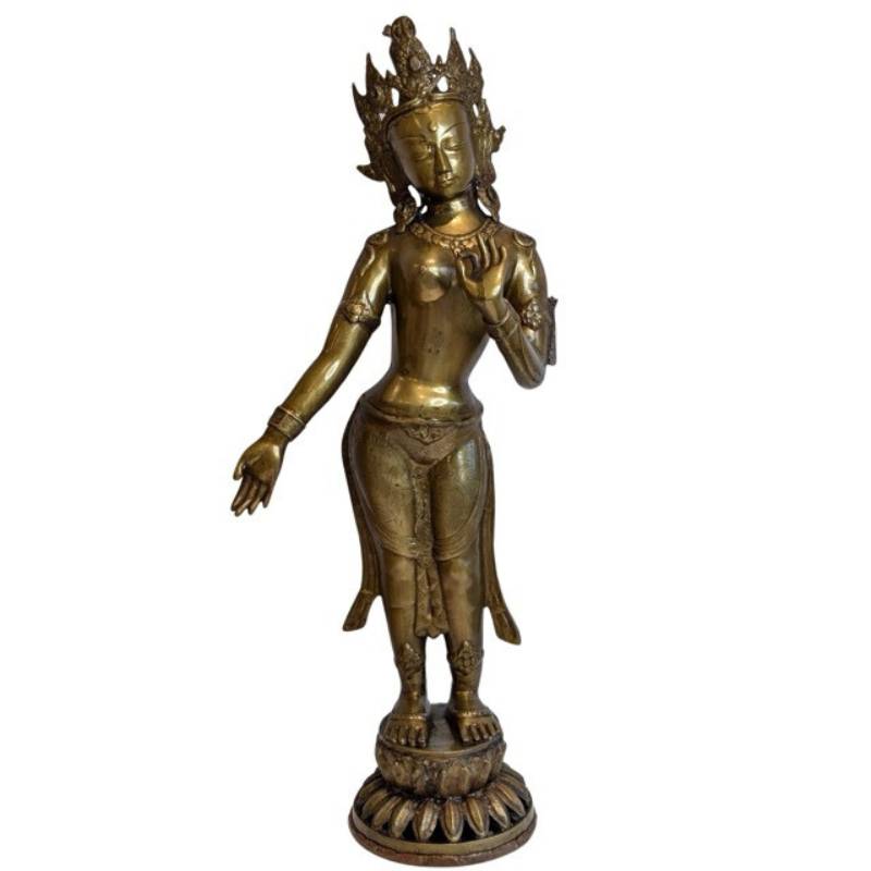 nepalesische tara bronze skulptur feuervergoldet stehende figur 78 cm