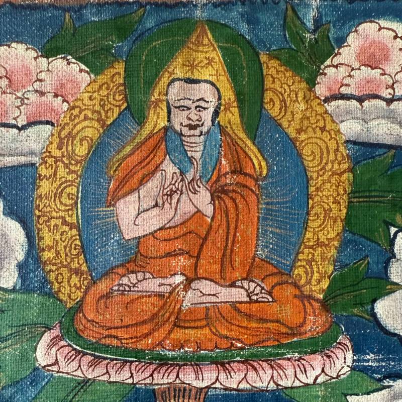 Authentische nepalesische Thangka, religiöse Mandala-Malerei auf Stoff mit Exportstempel und ritueller Patina, 1stbuddha.