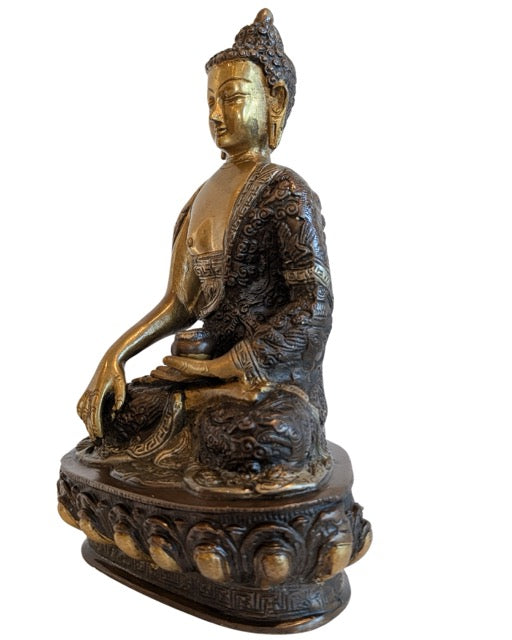 nepalesischer buddha bhumisparsha mudra bronze skulptur feine details