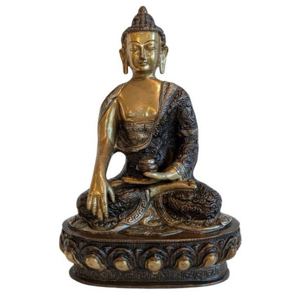 nepalesischer buddha shakyamuni bhumisparsha mudra bronze skulptur feuervergoldet