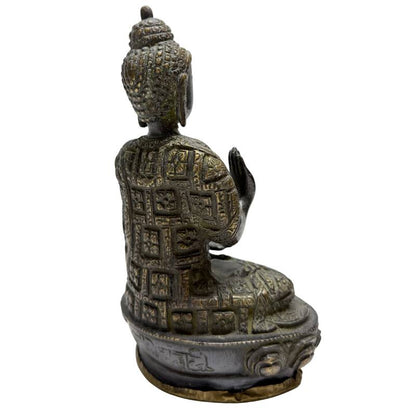 Exquisites Duo nepalesischer Buddha-Statuen, feuervergoldete Bronze, Lot 457, frühes 20. Jahrhundert, Abhaya Mudra, 18,5 cm hoch, schwere Qualität (3,2 kg Paar-Gewicht), Patan Newar-Stil, 1stbuddha.