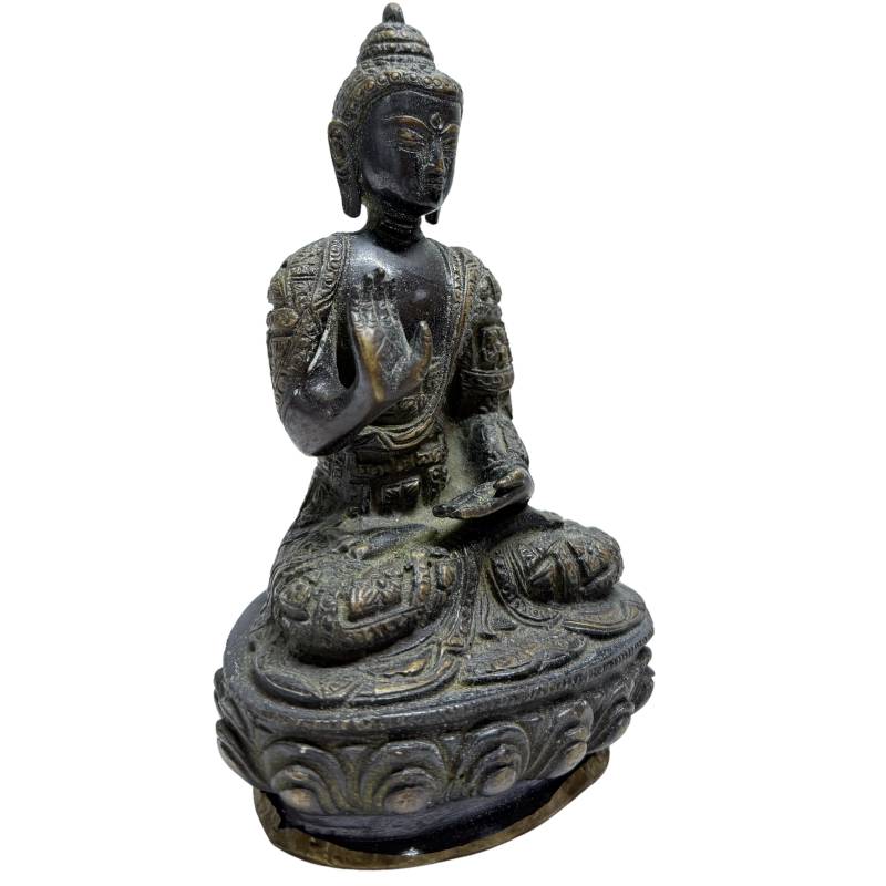 Set von zwei nepalesischen Buddha-Statuen, feuervergoldete Bronze (Quecksilbervergoldung), Lot 457, frühes 20. Jahrhundert, Patan Newar-Stil, 18,5 cm hoch, Gesamtgewicht 3,2 kg, 1stbuddha.