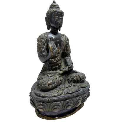 Set von zwei nepalesischen Buddha-Statuen, feuervergoldete Bronze (Quecksilbervergoldung), Lot 457, frühes 20. Jahrhundert, Patan Newar-Stil, 18,5 cm hoch, Gesamtgewicht 3,2 kg, 1stbuddha.