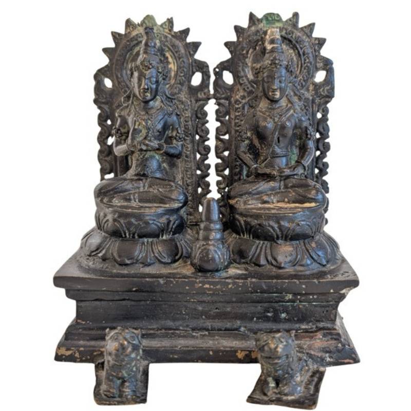 nepalesisches hausaltar shiva parvati bronze skulptur feuervergoldet ensemble